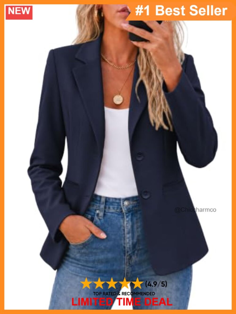 Women's Slim Fit Open Front Blazer Business Casual Office Jacket